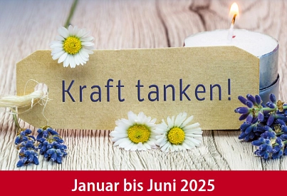 Titelbild mit Blumen und der Aufschrift "Kraft tanken" des Veranstaltungskalender Frauenzentrum 2025 1 HJ&nbsp;&copy;&nbsp;Stadt Ronnenberg